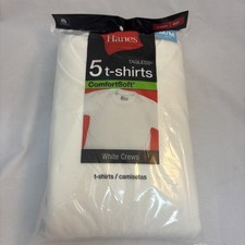 5 Hanes White Boys M 10-12 Crew Neck T-Shirts ComfortSoft