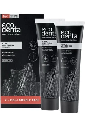 2x Ecodenta Charcoal Whitening Fluoride Free Toothpaste 100ml x2 Vegan Free Post