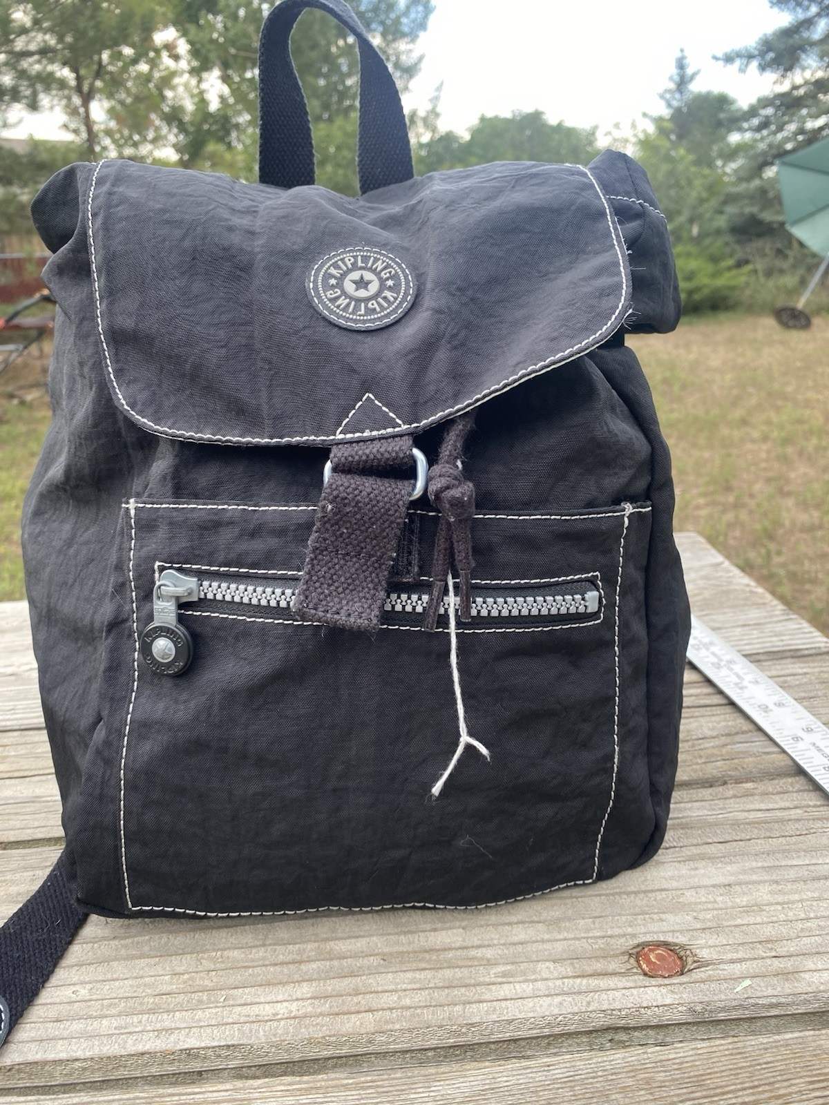 Kipling Keeper Black Crinkle Backpack Bookbag Dra… - image 1