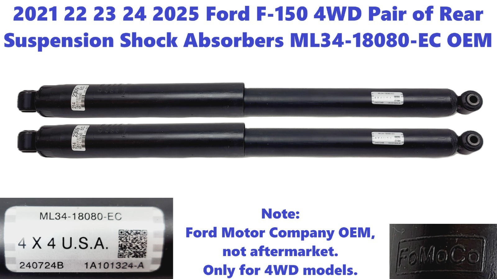 2021-2025 Ford F-150 4WD Rear Suspension Shock Absorber Set ML34-18080-EC