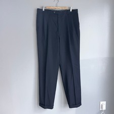 VTG Ralph Lauren Dress Pants Mens 36x34 Navy Blue Wool Pleated Cuffed Trousers