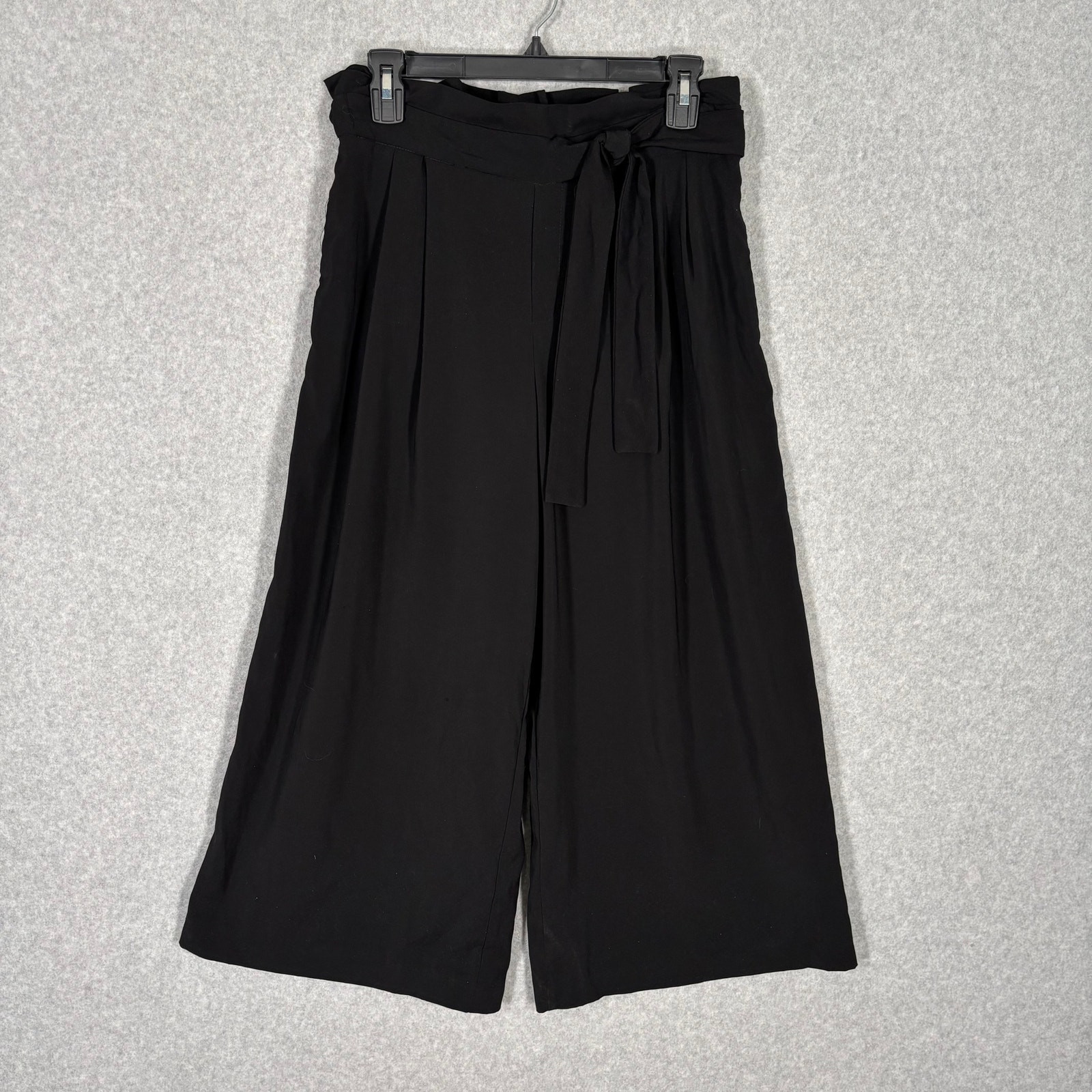 Zara Pants Womens Medium Black Palazzo Crop Pleated Flowy Witchy Cruise Resort