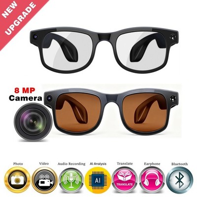 AI smart glasses with camera transition lenses for women with headphone
