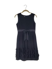 Talbots Black Silk Dress Bow Waist Ruffle Knee Length Sleeveless Vtg Womens 4P