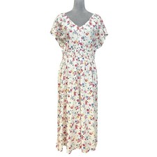 GAP Floral Peasant V-Neck Maxi Dress Boho L Multicolor Easter Cottagecore Spring