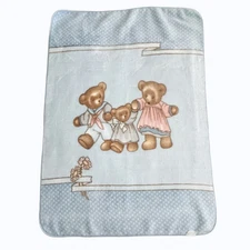 Vintage Fleece Plush Baby Blanket Teddy Bear Sailor Family Baby Girl RARE