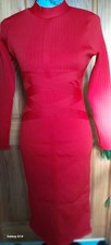 Red Bandage Fitted Dress bodycon with zip at back, fits 12 to 14. 