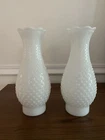 2 Vintage White Milk Glass Hobnail Hurricane Lamp Chimney Shade 10”