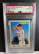2019 TOPPS HERITAGE MINI CARD # 485 SERIAL # 61 / 100 LA ANGELS PSA 10 GEM TROUT