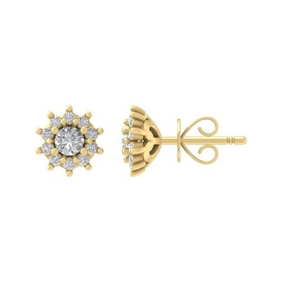 14k Gelbgold runde im Labor gezüchtete Diamant Heiligenschein Ohrstecker Urlaubsgeschenk