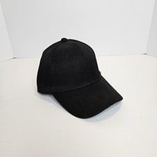Baseball Cap Plain Black Adjustable Wool and Acrylic One Size Fits All