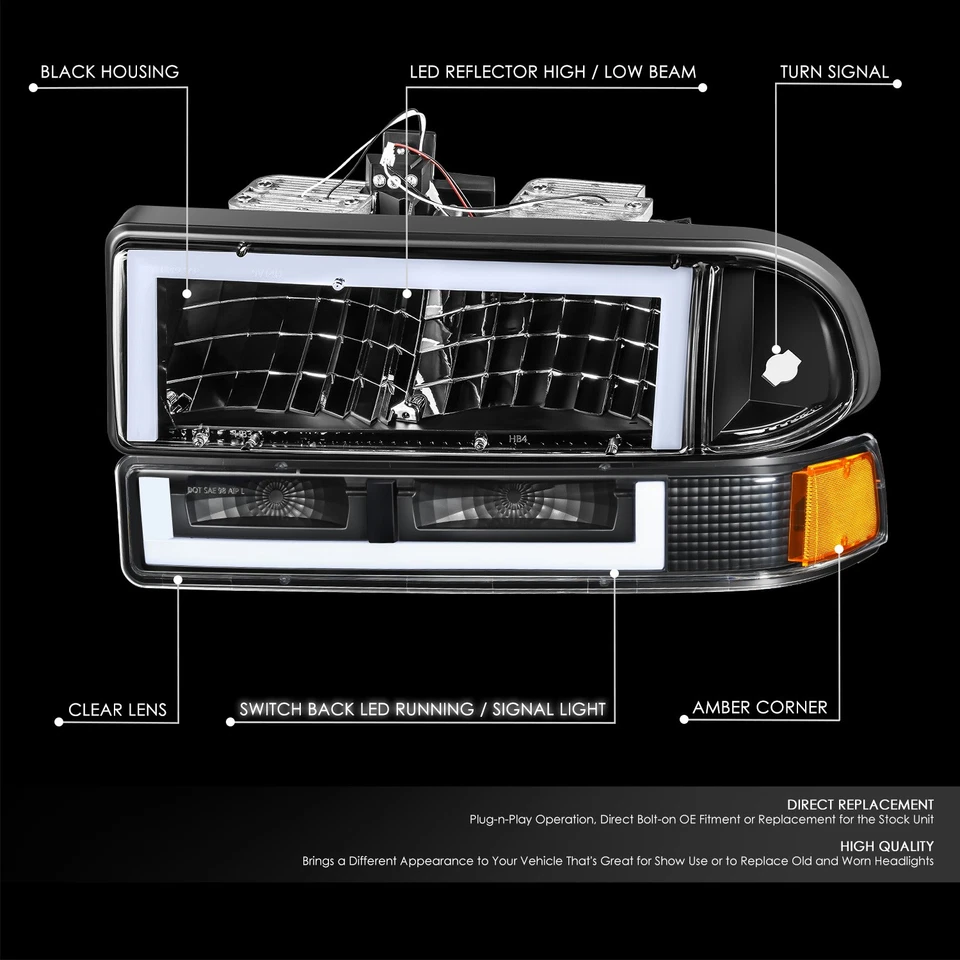 Faros traseros LED DRL cuadrados negro/ámbar Fit 98-04 Chevy Blazer/S10 Foto 2 de 4