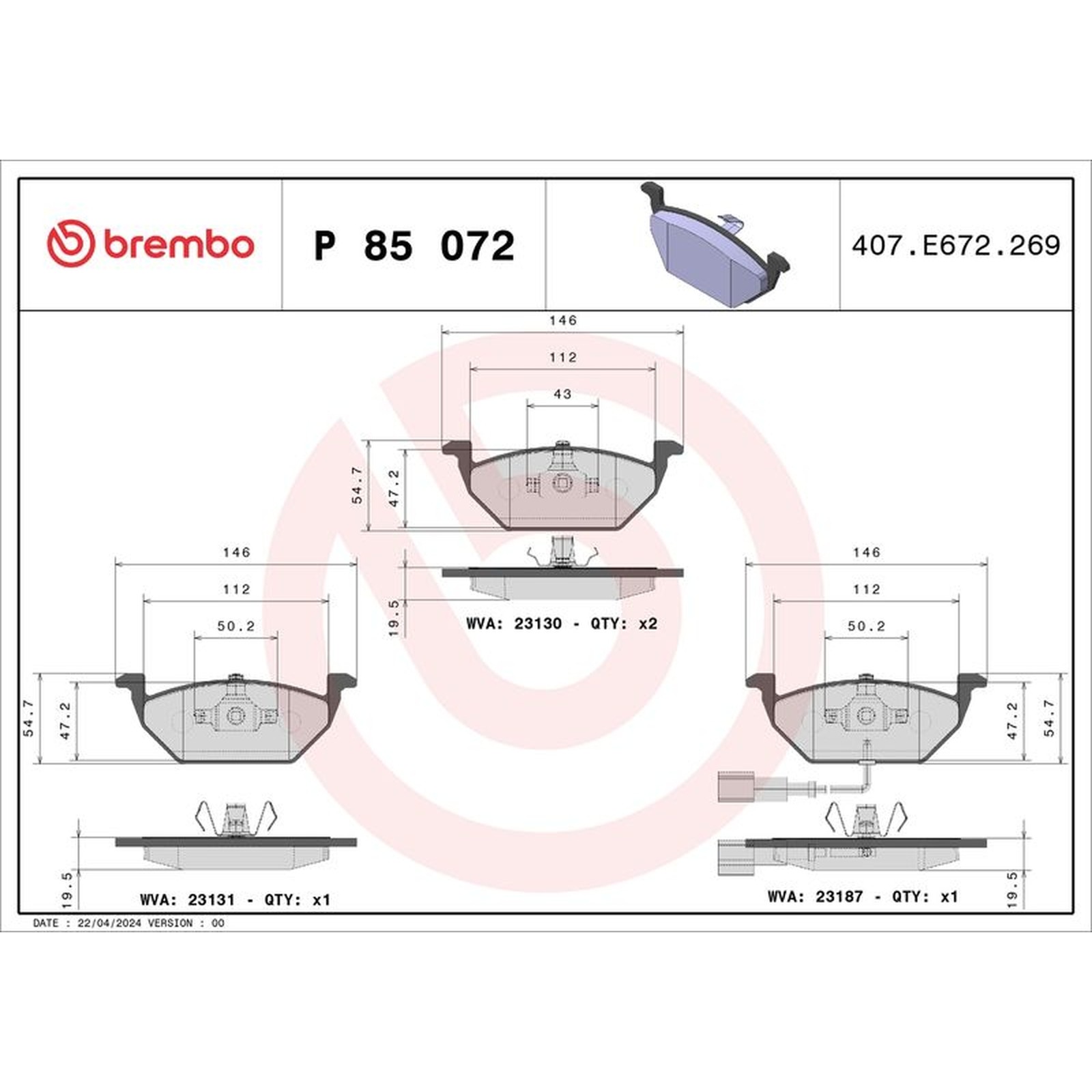 2x ✅Fits BREMBO P 85 072X Brake Pad Set, disc brake Xtra P 85 072X F ⭐UK Seller⭐ - Image 22