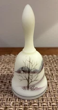 Fenton Custard Glass Christmas Series Bell Winter Chapel Signed