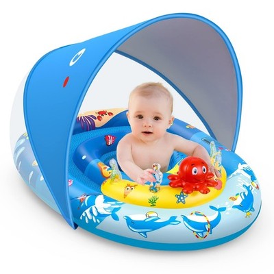 EZIGO Baby Pool Float with Canopy UPF50+ Sun 34 inches x 27'', blue