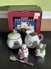 Pfaltzgraff Perennials Snow Bear Hostess Set Sugar Creamer Salt Pepper Shaker