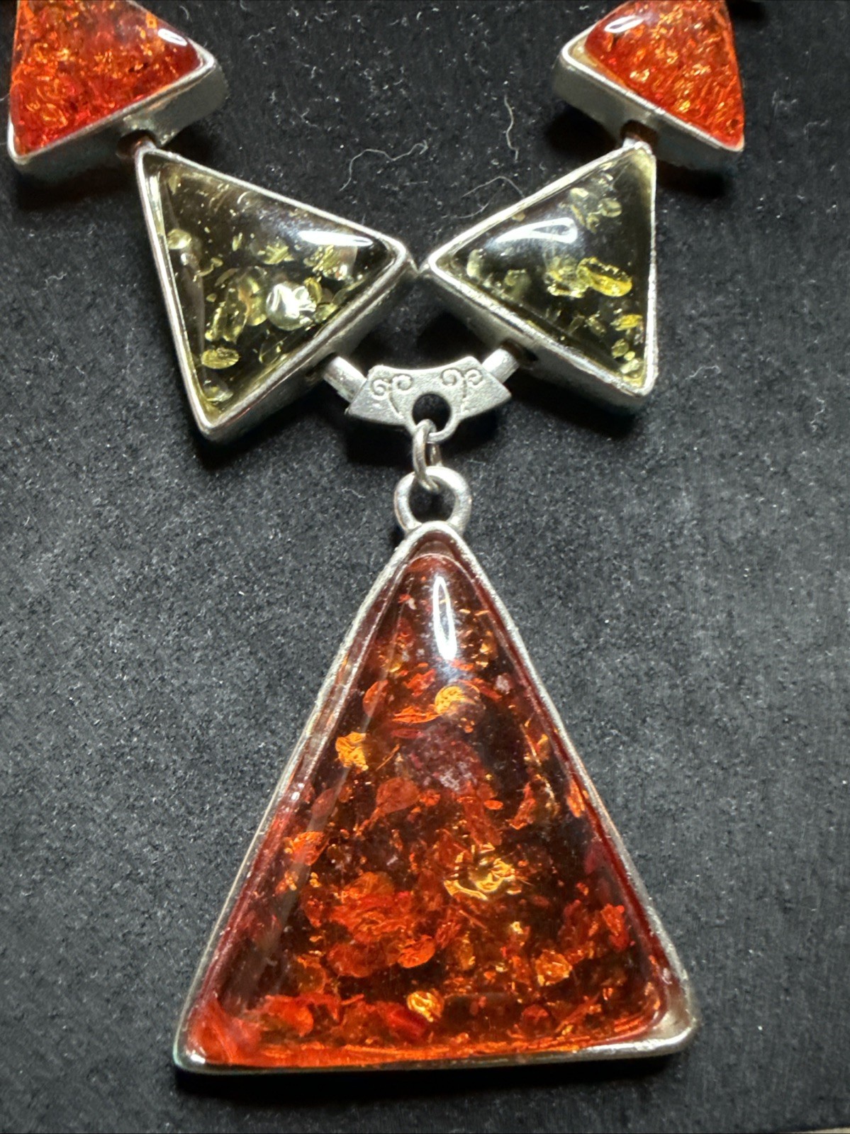 Amber Triangular Baltic Silver Chain Necklace & E… - image 3