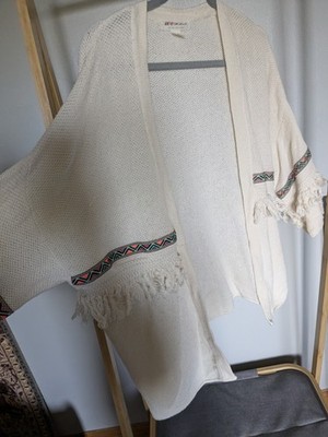 H und M H&M Häkel Fransen Creme Kimono Slouchy Jacke Top Cardigan Coachella M