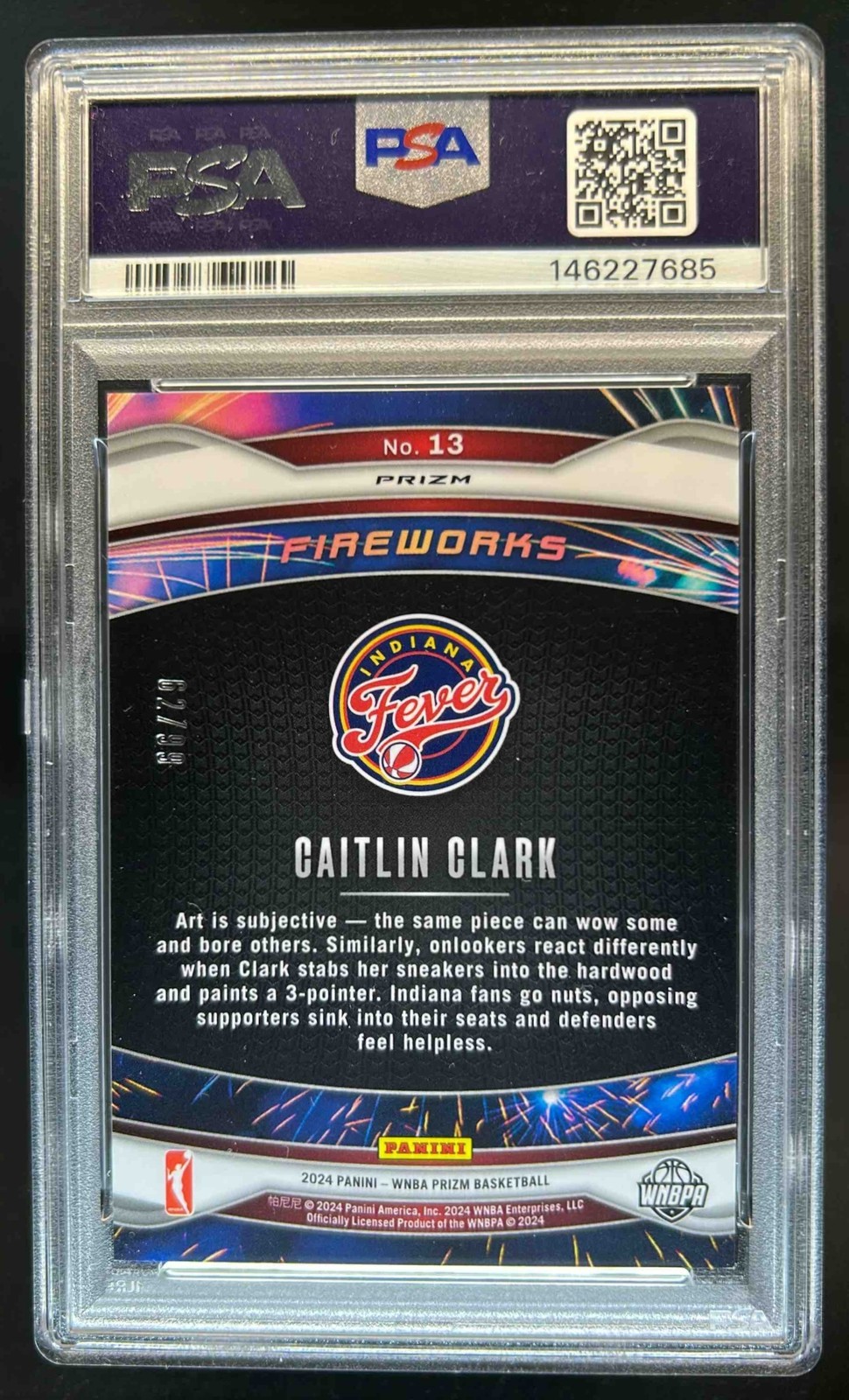2024 Panini WNBA Prizm Caitlin Clark Fireworks RC Red Rookie #/99 Fever PSA 9 view 2