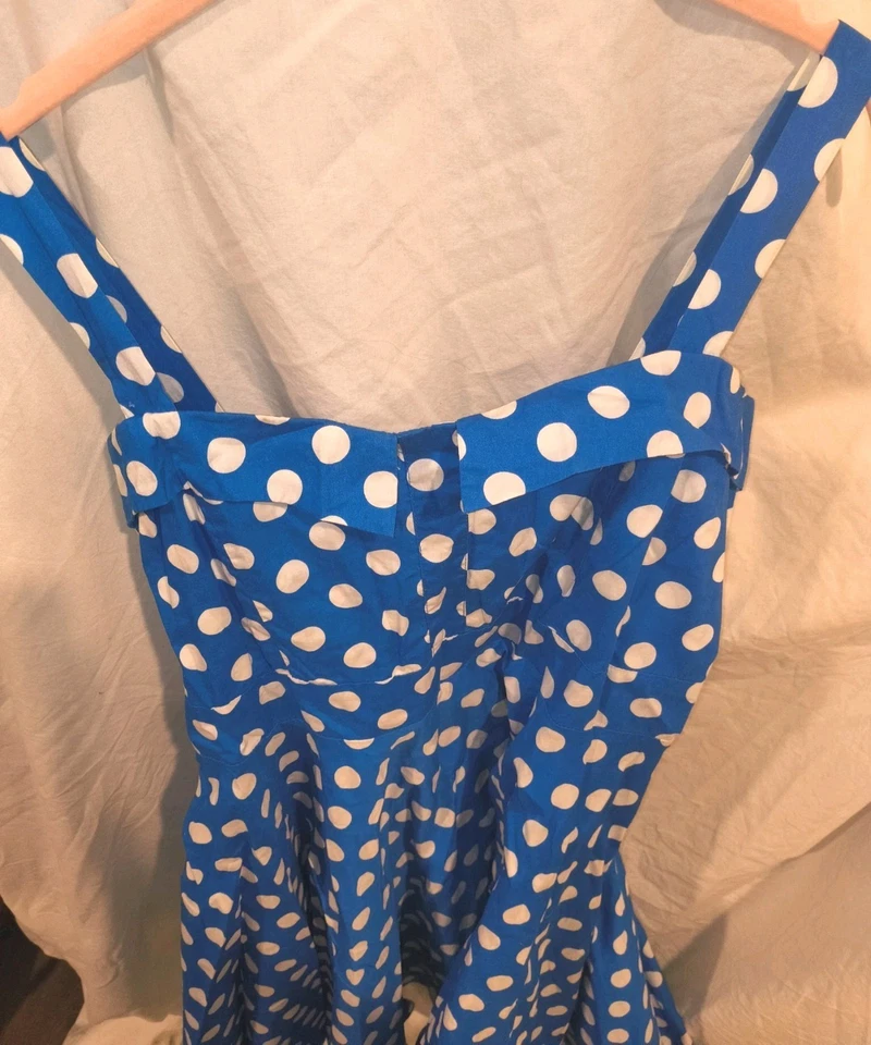 Nuevo sin etiquetas Vestido para mujer XXL Maggie Tang RETRO azul real a lunares ROCKABILLY Swing Foto 3 de 4