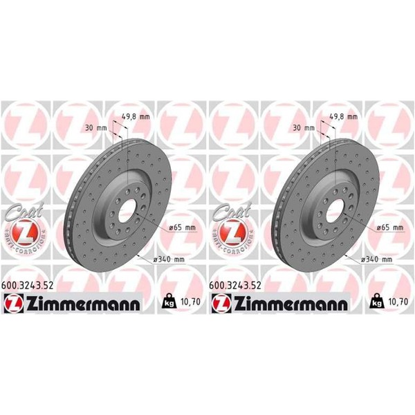 2X Zimmermann Sport Bremsscheiben 340Mm Gelocht Vorne Passend FüR Audi A3 Q2 Q3-image