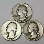1940 P, D, S, Washington Quarters, 90% Silver, Perfect For Coin Albums- Q-40CK