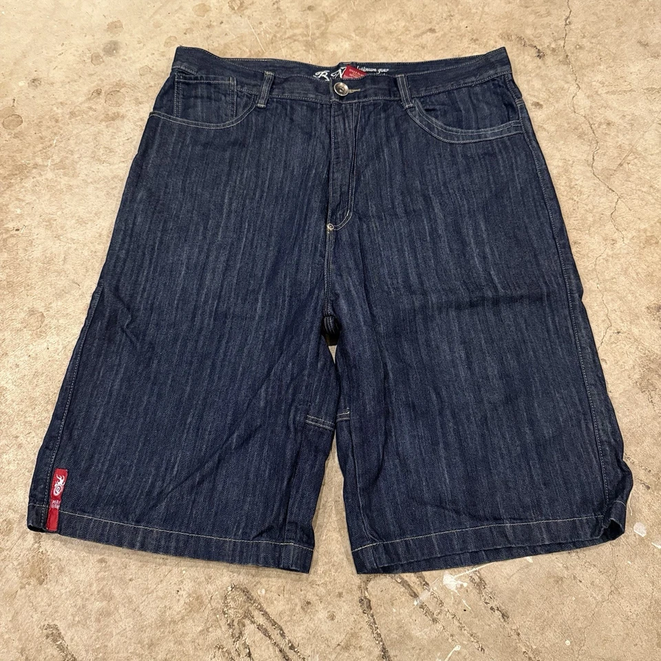 De Colección Platinum Gear Pantalones Cortos Para Hombre Pantalones Cortos Denim Oscuro Sueltos Bordados Talla 42 Foto 2 de 4