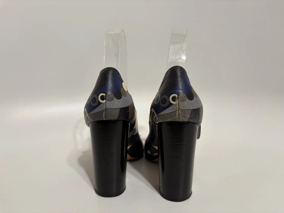 Tacones de cuero vintage Emilio Pucci azul estampado floral 35,5 Foto 3 de 4