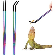 Stainless Steel Reptile Feeding Tongs with Rubber Tips Straight and Curved
