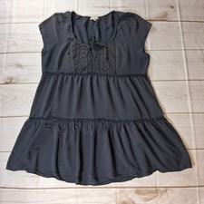 American Eagle Tiered Babydoll Dress Crochet Lace Womens XXL Black Tie Front