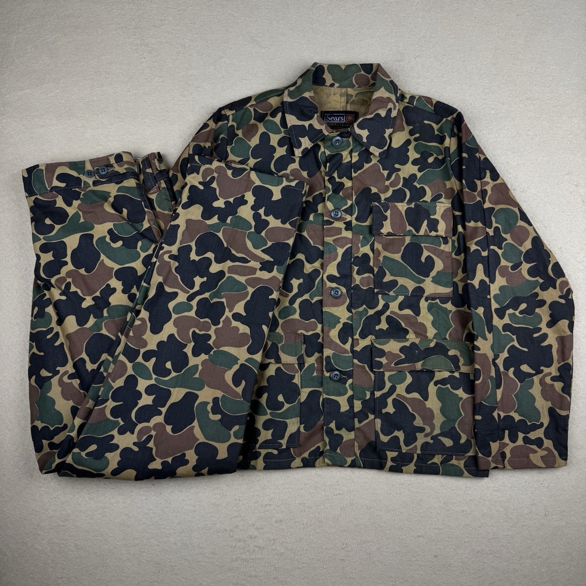 VTG 80s Sears Duck Camo Chore Jacket & Pants Set MENS M / L 34
