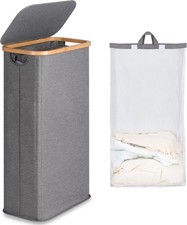 efluky Slim Laundry Basket with Lid, Tall Narrow Washing Basket for Laundry, Fo