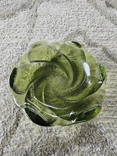 Vintage Green Fenton Swirl Textured Glass Candy Dish Ashtray