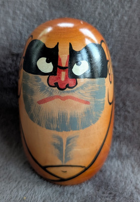 Vtg Daruma Kokeshi Creative Blue Beard Signed Sticker Award Winner 1960s No Box