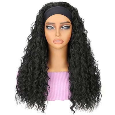 Ice Silk Headband Small Coiled Long Curly Wig For African Women Synthetic Full