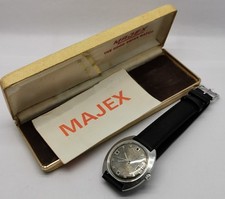 Vtg 1971 Majex Automatic Date Cal FHF 90-5 Steel 36mm Gents Watch Box & Papers
