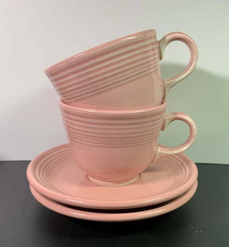 2 HOMER LAUGHLIN Fiesta Rose Pink Cups & Saucer Sets