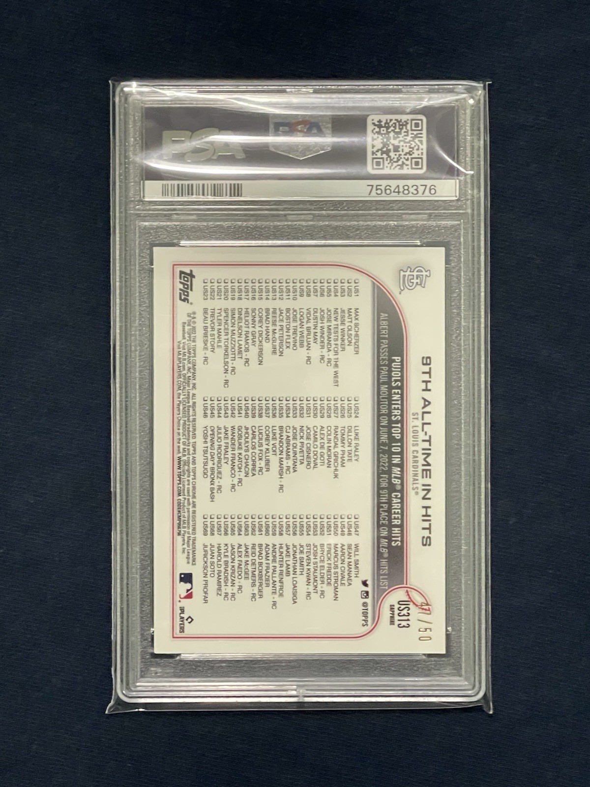 2022 Topps Chrome Sapphire Edition #313 - GOLD - 47/50 - Albert Pujols - PSA 10 view 2