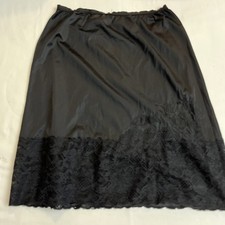 Vanity Fair Tricot Black Nylon Half Slip Size SM-MD 6" Lace Bottom Vintage