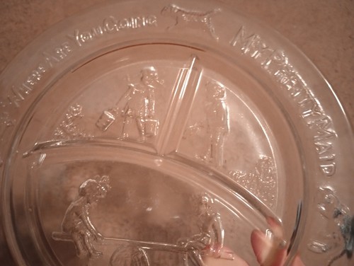 Vintage 1960 See Saw Margery Daw Depression Era Child Divided Plate Glass Clear - Picture 3 of 5