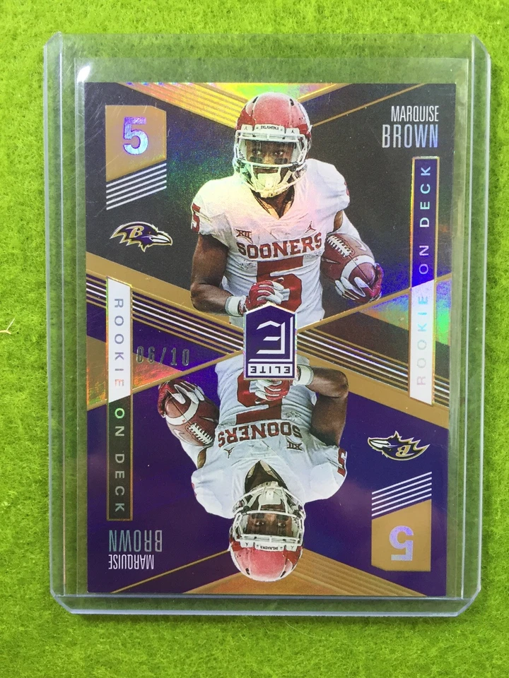 MARQUISE BROWN PRIZM ROOKIE CARD JERSEY #5 OU RC #/10 RAVENS  2019 Elite On Deck - Image 4 of 4
