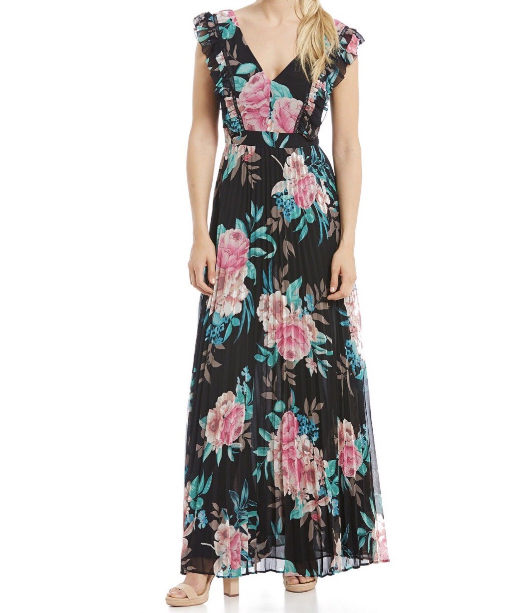 $228.00 Eliza J Floral Pleated Skirt Maxi Dress Size 2 | eBay