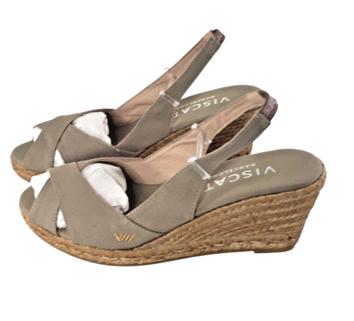 Damen-Sandalen Espadrille Canvas Fersenriemen offene Zehenpartie Keilabsatz hellbraun Viscata US 8,5-9 - Bild 14 von 18