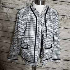 CHICO'S White and Black Check Boucle Check Blazer Size 2 or Large