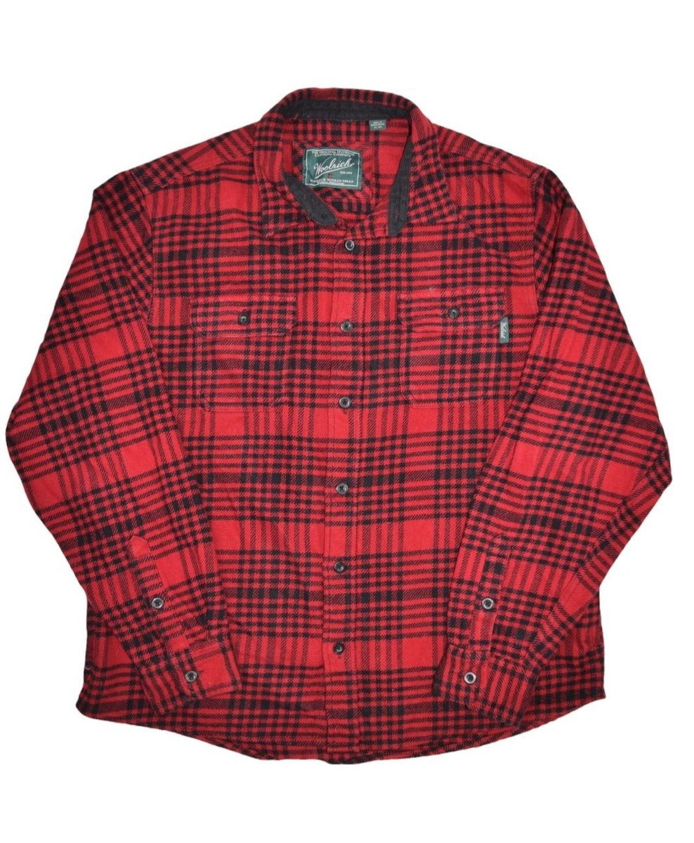 Woolrich Shirt Mens XL Flannel Heavyweight Cotton Red Plaid Button 