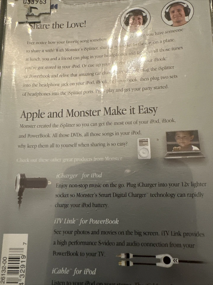 Monster Cable i Splitter Mini Y-Adapter For iPod PowerBook Share Music Movies - Image 3 of 4