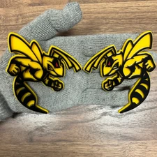 Hornet Badges Emblem Bee Yellow red eye ,(2) BADGES, Fender Angry Agressive