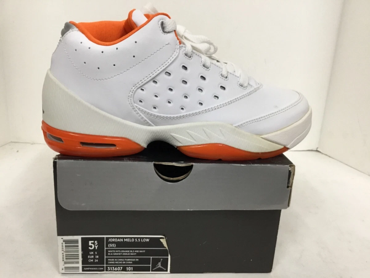 Jordan Melo 5.5 Low GS Kids style 313607 101 size 5.5 white orange