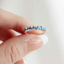 925 Sterling Silver Blue Turquoise Boho Band Stackable Ring, Size J - R