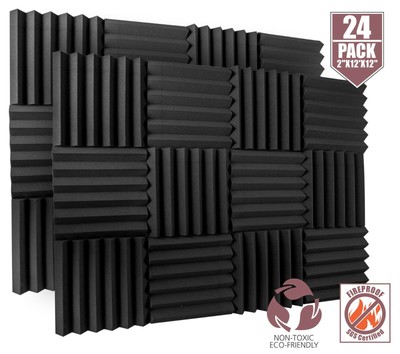 A2S Protection 24 Pack Acoustic Foam Tiles 2" X 12" X 12" Sound Insulation Wedge Tiles Top Quality - Density 25Kg/Cmb (6216164444220)